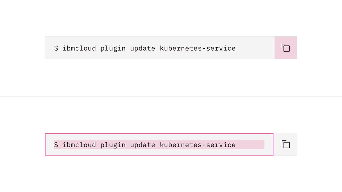 Single line code snippet click targets